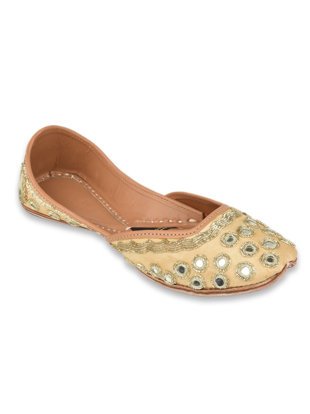 Gold tone Mirror & Dabka Work Premium Mojari for Women