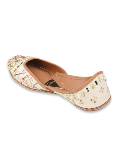 Off white pearl Work Premium Mojari for Women