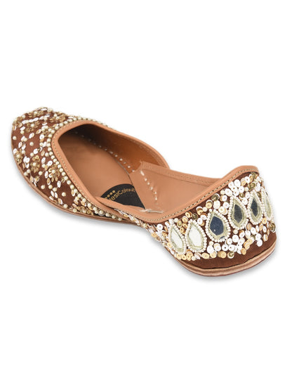 Brown Dabka Work Premium Mojari for Women