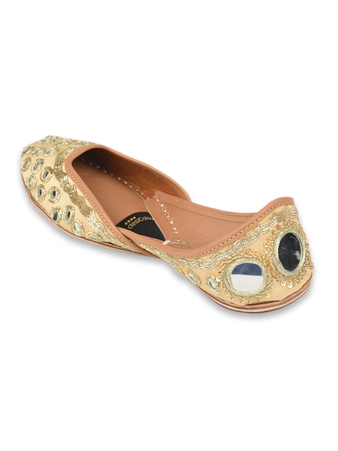 Gold tone Mirror & Dabka Work Premium Mojari for Women