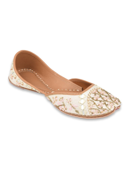 Off white pearl Work Premium Mojari for Women
