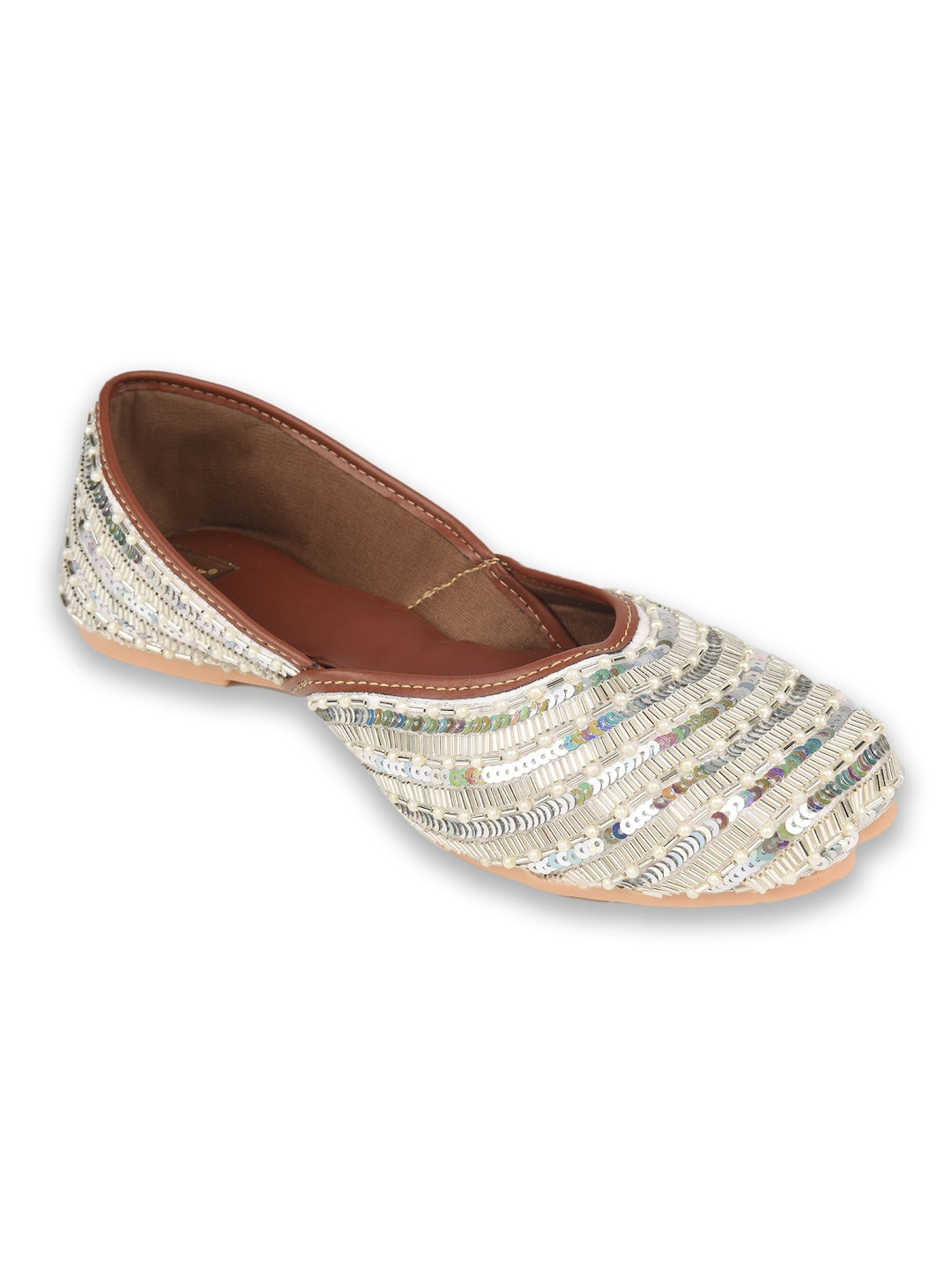 Silver pearl work Cushioned Jutti for Women