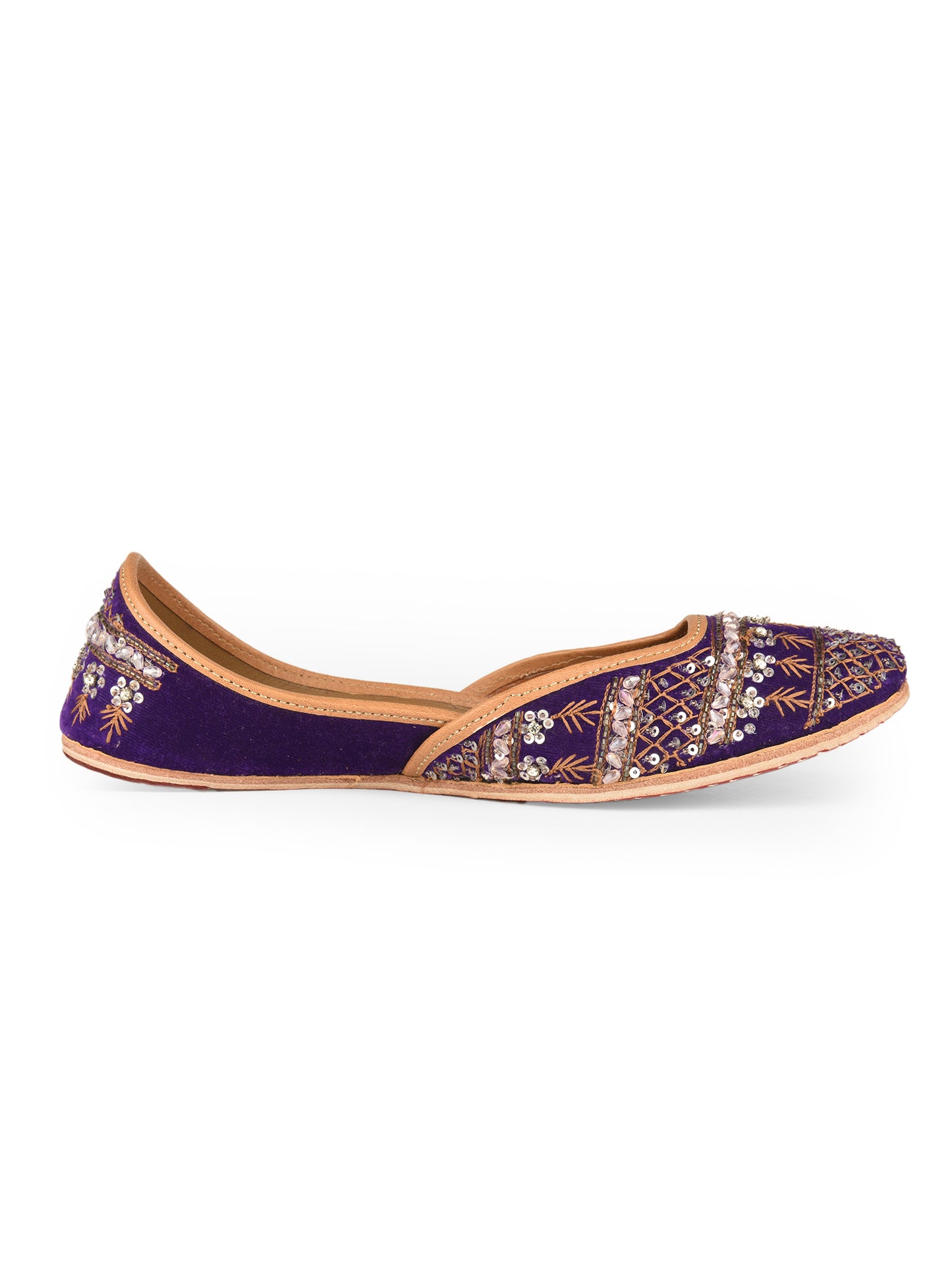 Purple Leather Bridal Mojari with Stone & Sequin Work for Women