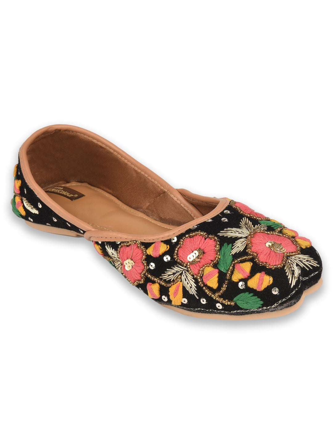 Black Multicolour Embroidered Cushioned Jutti for Women