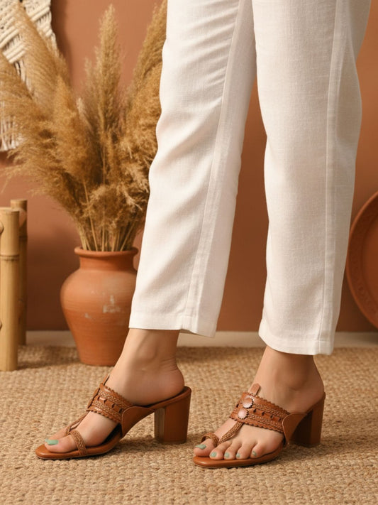 Kohlapuri Tan Heels for Women