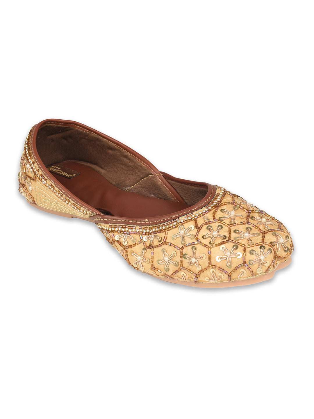 Gold Dabka Embroidered Cushioned Jutti for Women