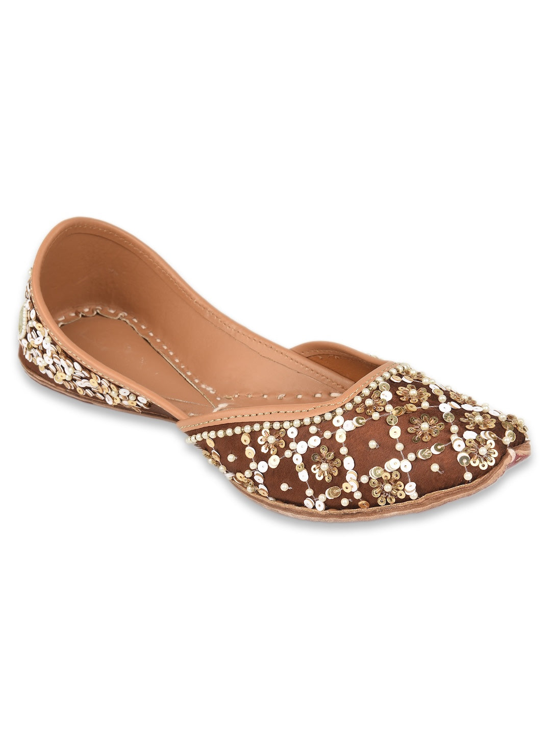 Brown Dabka Work Premium Mojari for Women