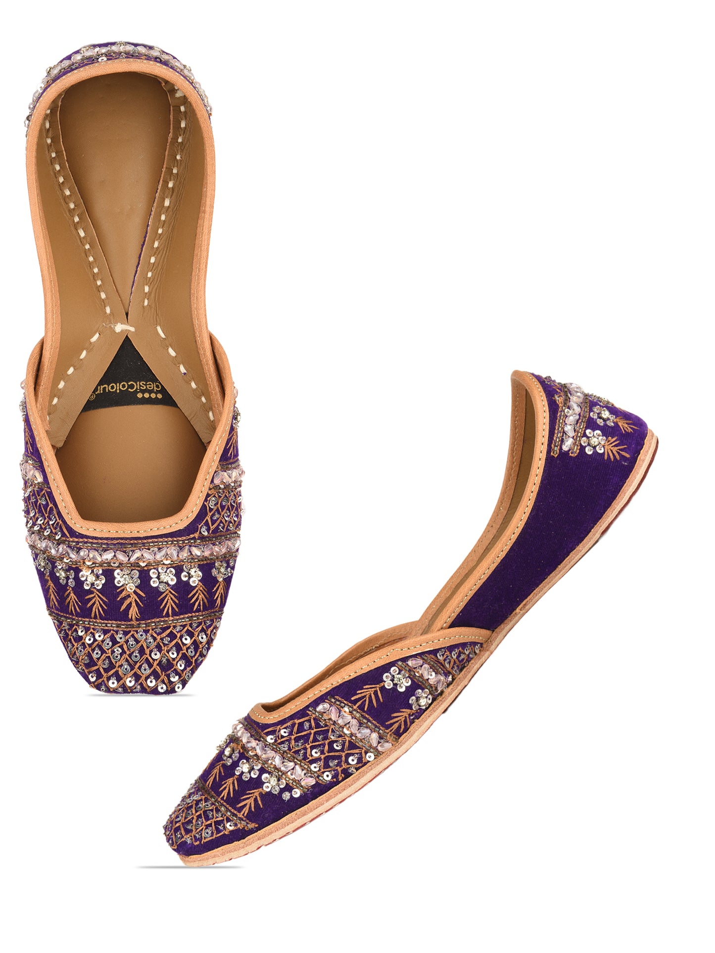 Purple Leather Bridal Mojari with Stone & Sequin Work for Women