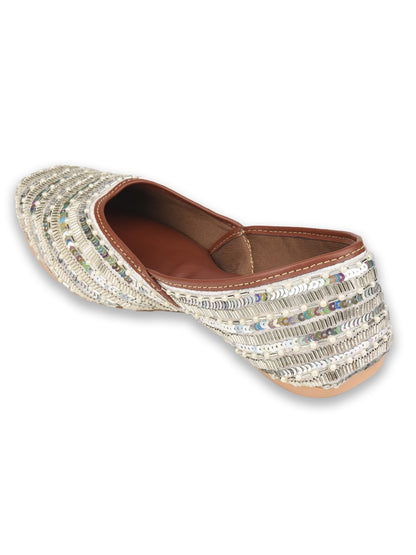 Silver pearl work Cushioned Jutti for Women