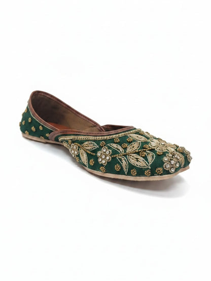 Green Dabka work Cushioned Jutti for Women