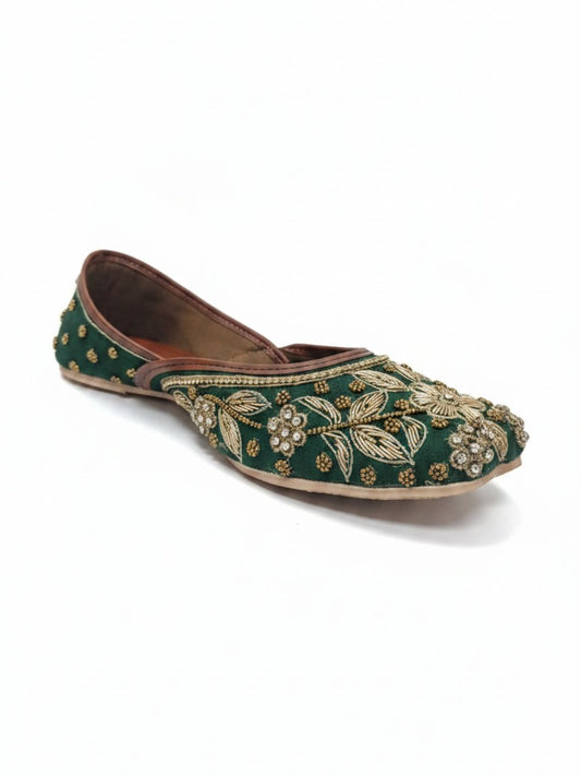 Green Dabka work Cushioned Jutti for Women