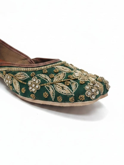 Green Dabka work Cushioned Jutti for Women