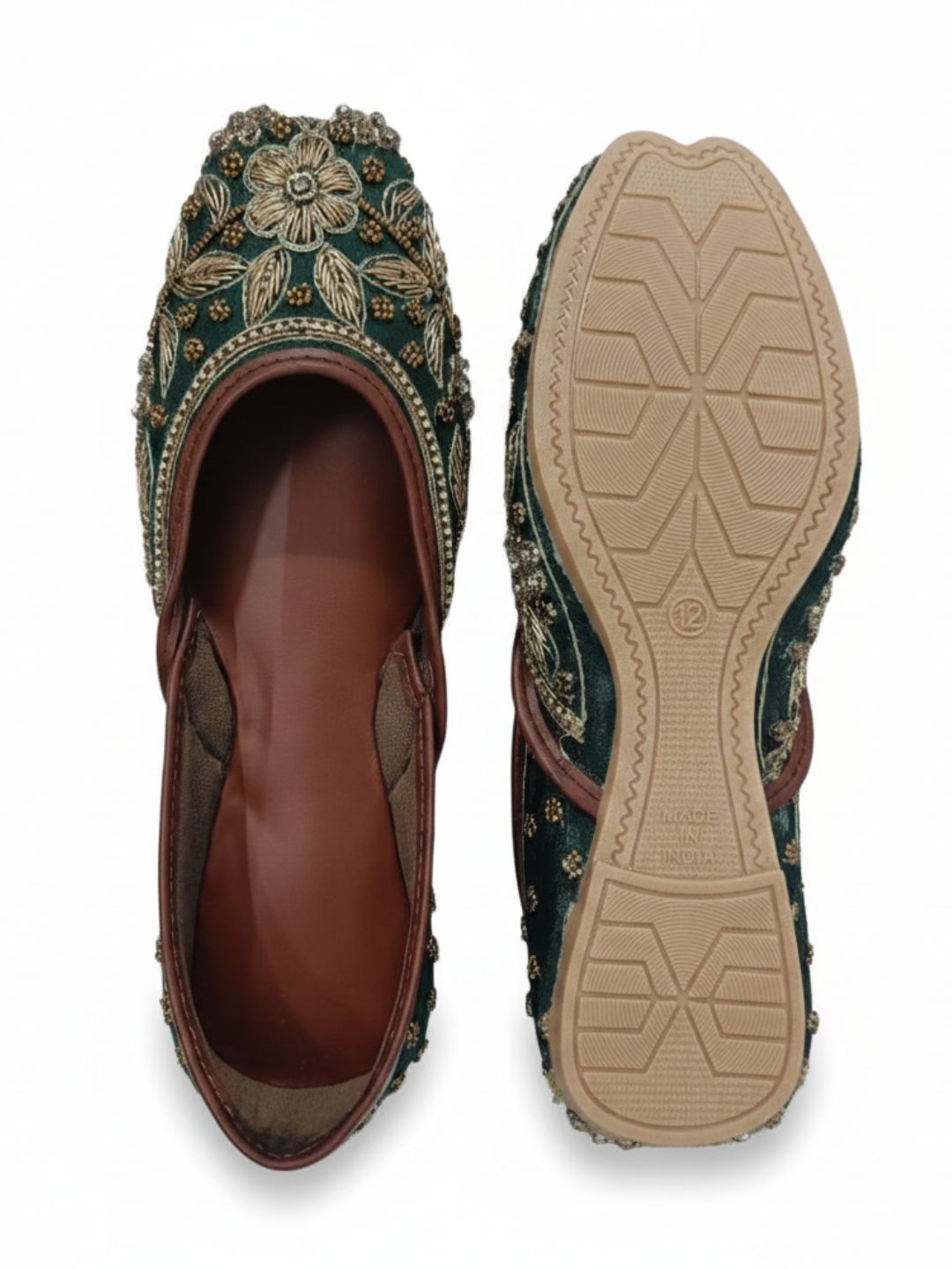 Green Dabka work Cushioned Jutti for Women