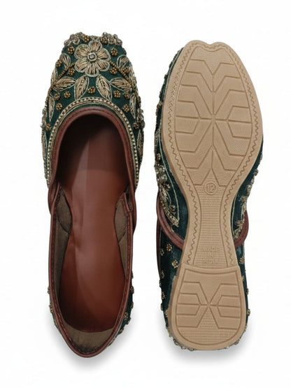 Green Dabka work Cushioned Jutti for Women