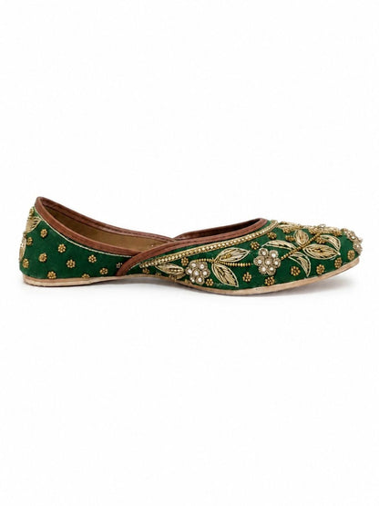 Green Dabka work Cushioned Jutti for Women