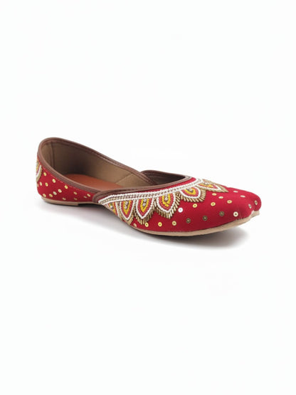 Red Velvet Pearl work Cushioned Jutti for Women
