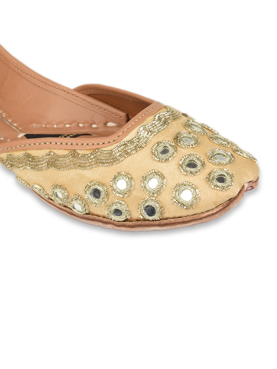 Gold tone Mirror & Dabka Work Premium Mojari for Women