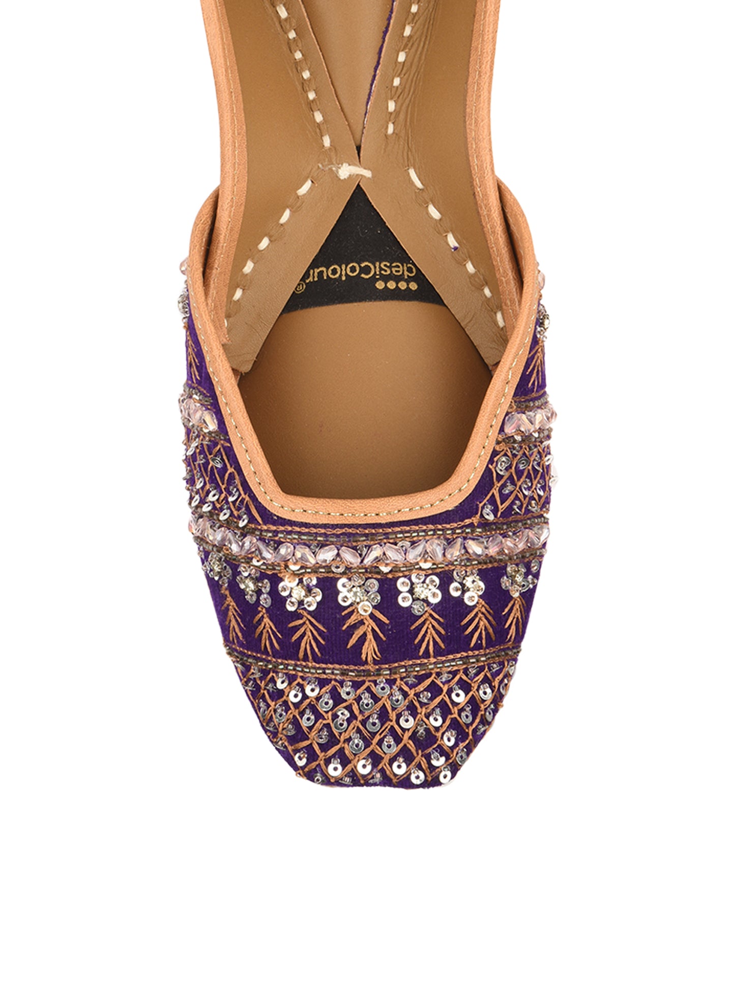 Purple Leather Bridal Mojari with Stone & Sequin Work for Women
