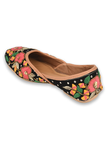 Black Multicolour Embroidered Cushioned Jutti for Women
