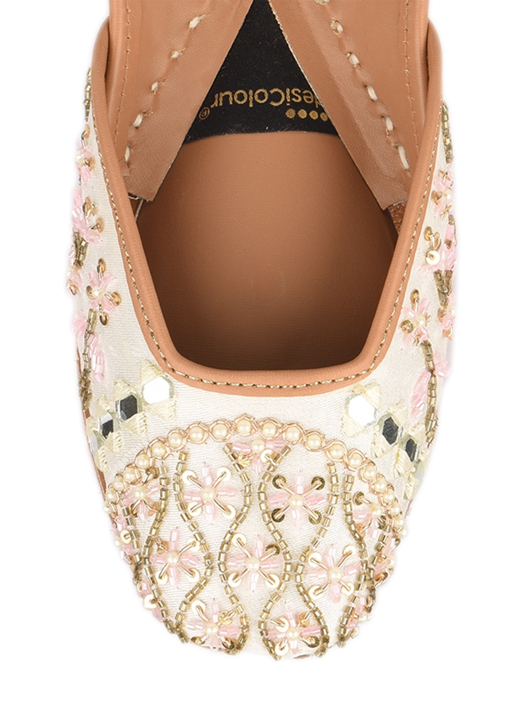 Off white pearl Work Premium Mojari for Women