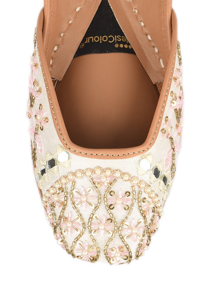 Off white pearl Work Premium Mojari for Women