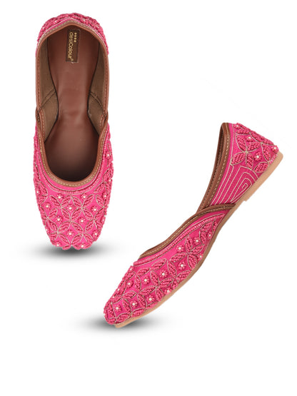 Pink pearl work Cushioned Jutti for Women