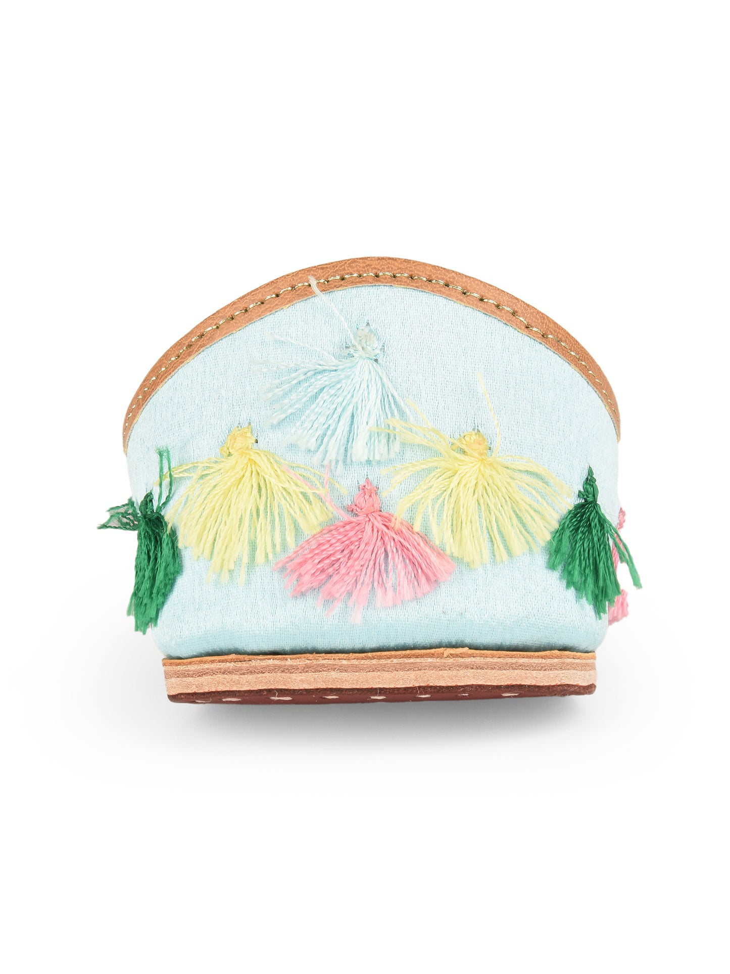 Multicolour Bridal Leather Jutti with Pastel Thread, Sequin & Tassels for Women