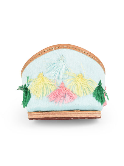 Multicolour Bridal Leather Jutti with Pastel Thread, Sequin & Tassels for Women