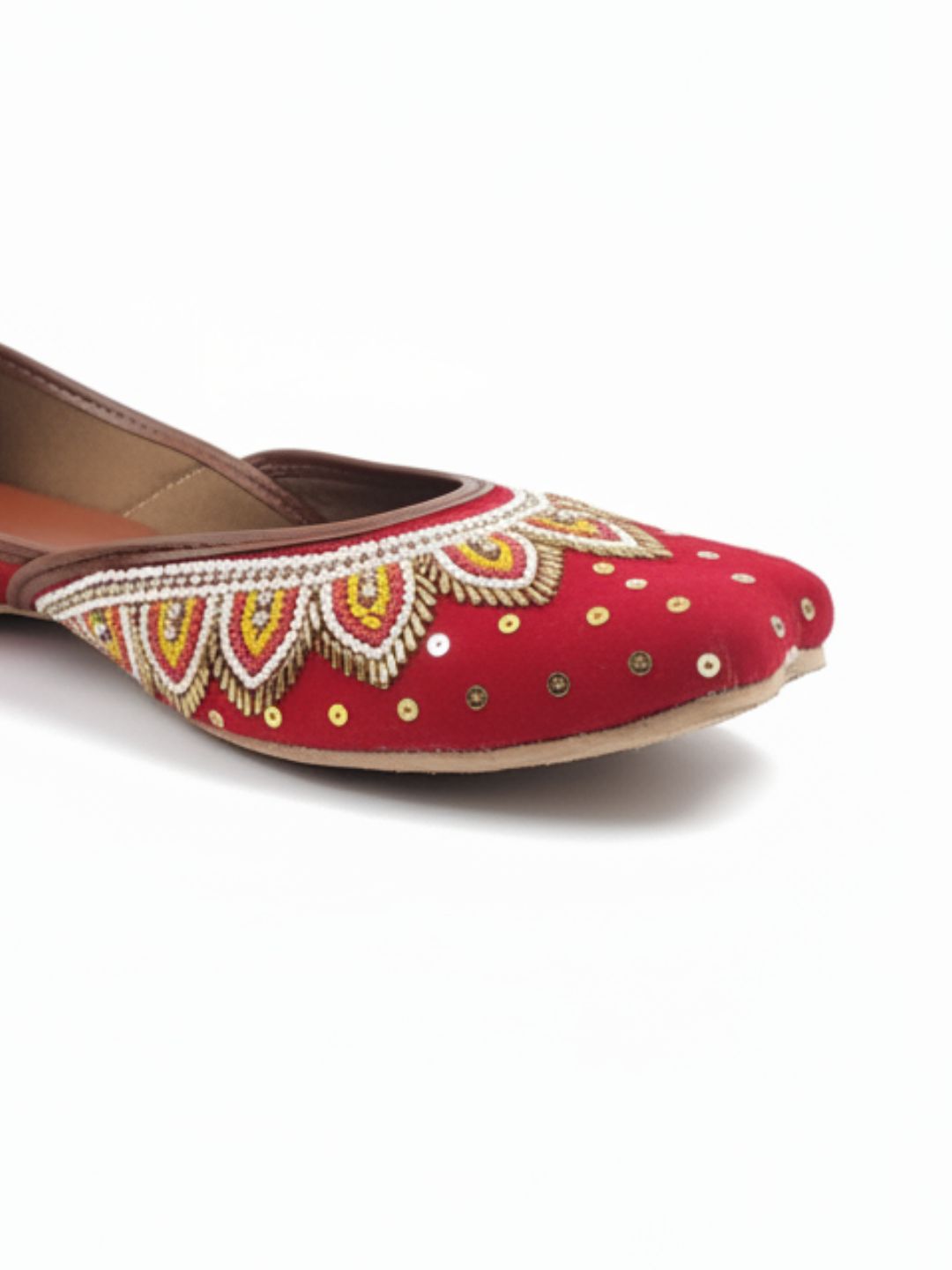 Red Velvet Pearl work Cushioned Jutti for Women