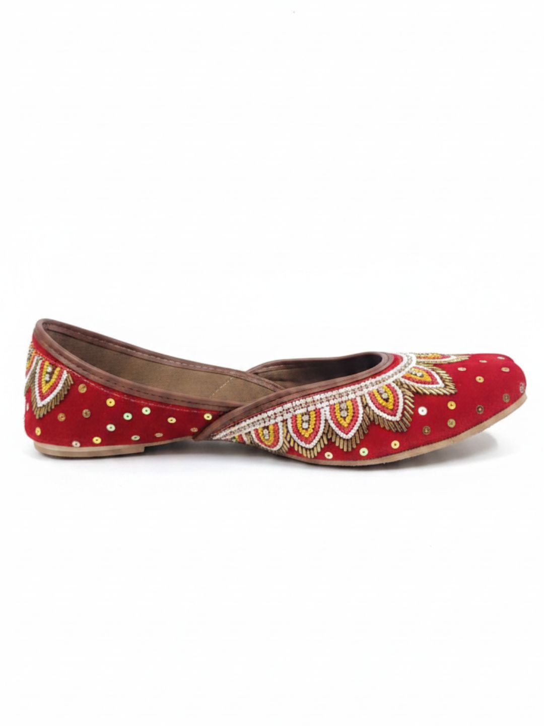 Red Velvet Pearl work Cushioned Jutti for Women