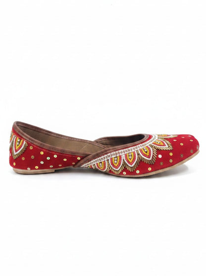 Red Velvet Pearl work Cushioned Jutti for Women