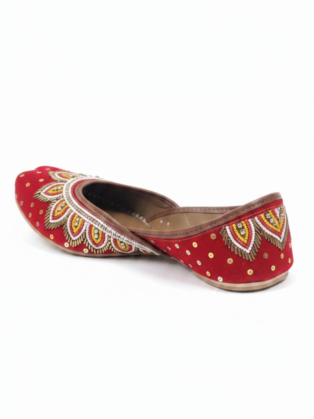 Red Velvet Pearl work Cushioned Jutti for Women