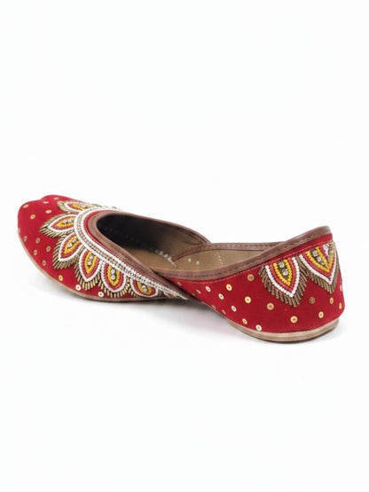 Red Velvet Pearl work Cushioned Jutti for Women