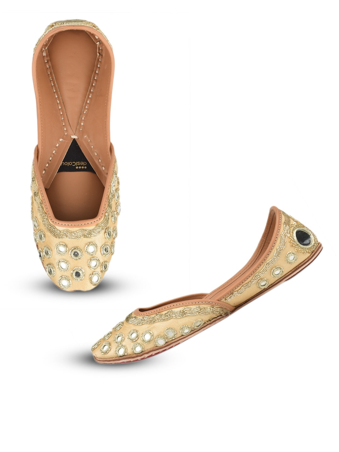 Gold tone Mirror & Dabka Work Premium Mojari for Women