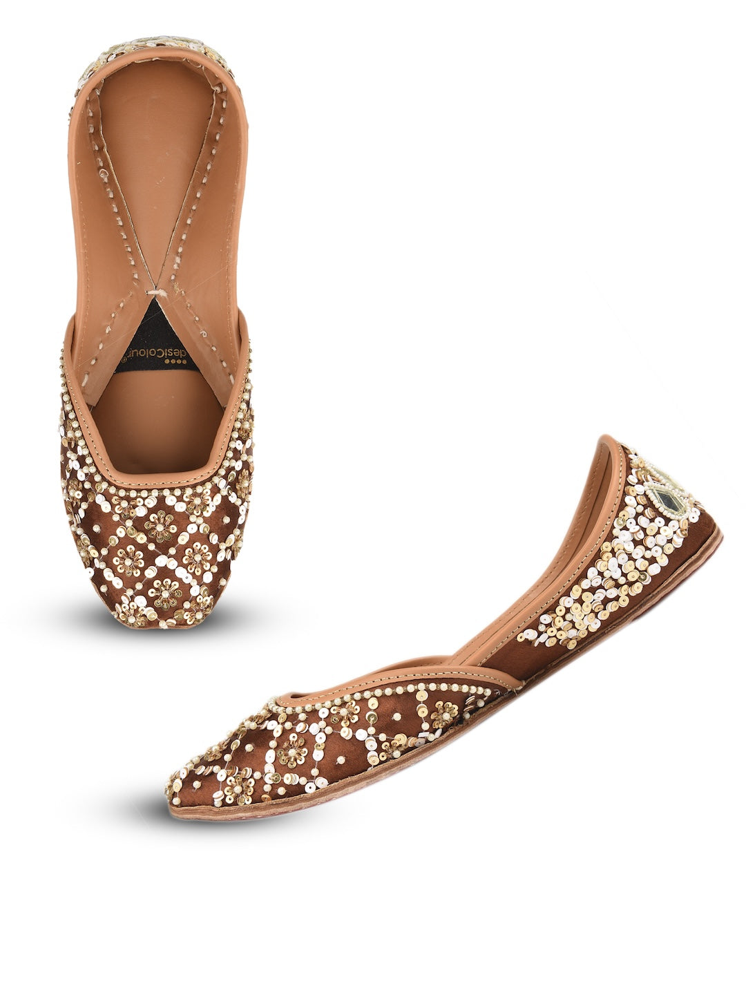 Brown Dabka Work Premium Mojari for Women