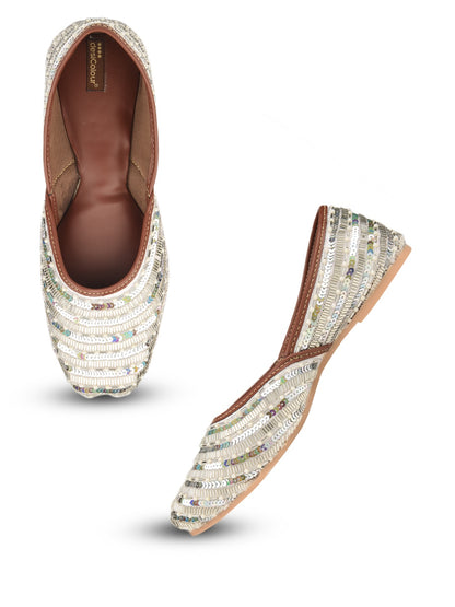 Silver pearl work Cushioned Jutti for Women