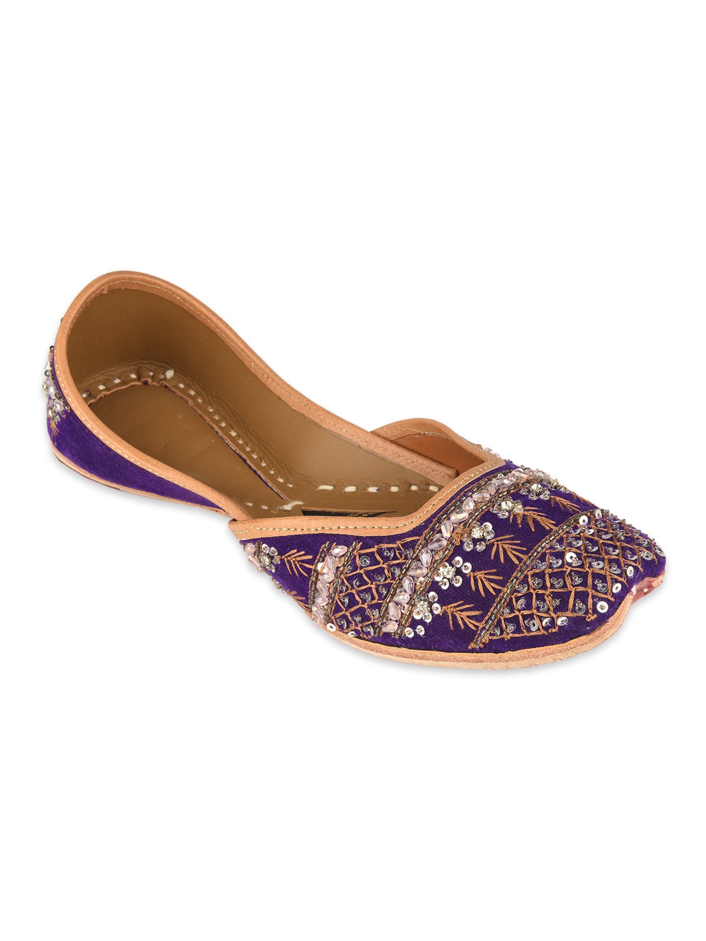 Purple Leather Bridal Mojari with Stone & Sequin Work for Women