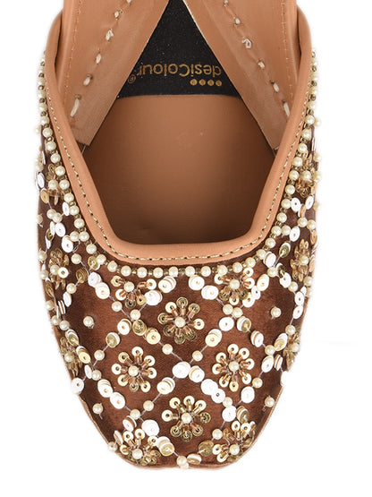 Brown Dabka Work Premium Mojari for Women