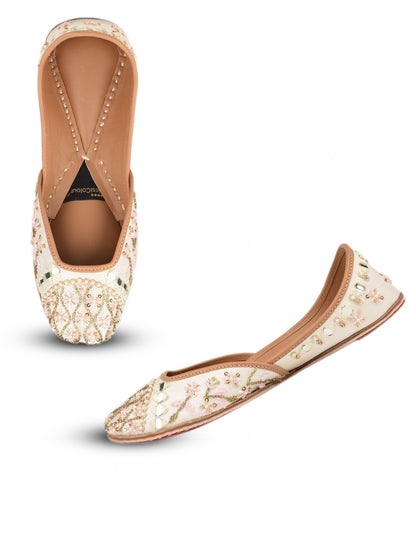 Off white pearl Work Premium Mojari for Women