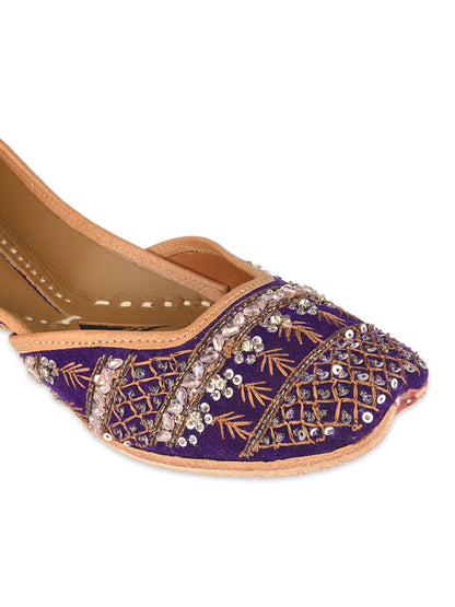 Purple Leather Bridal Mojari with Stone & Sequin Work for Women