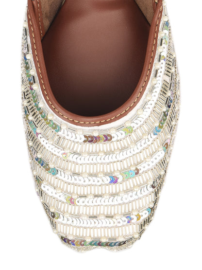 Silver pearl work Cushioned Jutti for Women