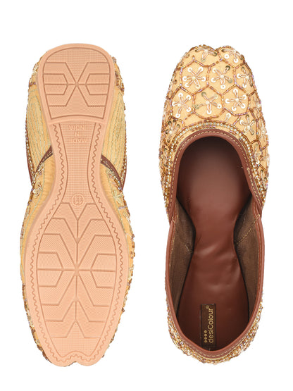 Gold Dabka Embroidered Cushioned Jutti for Women