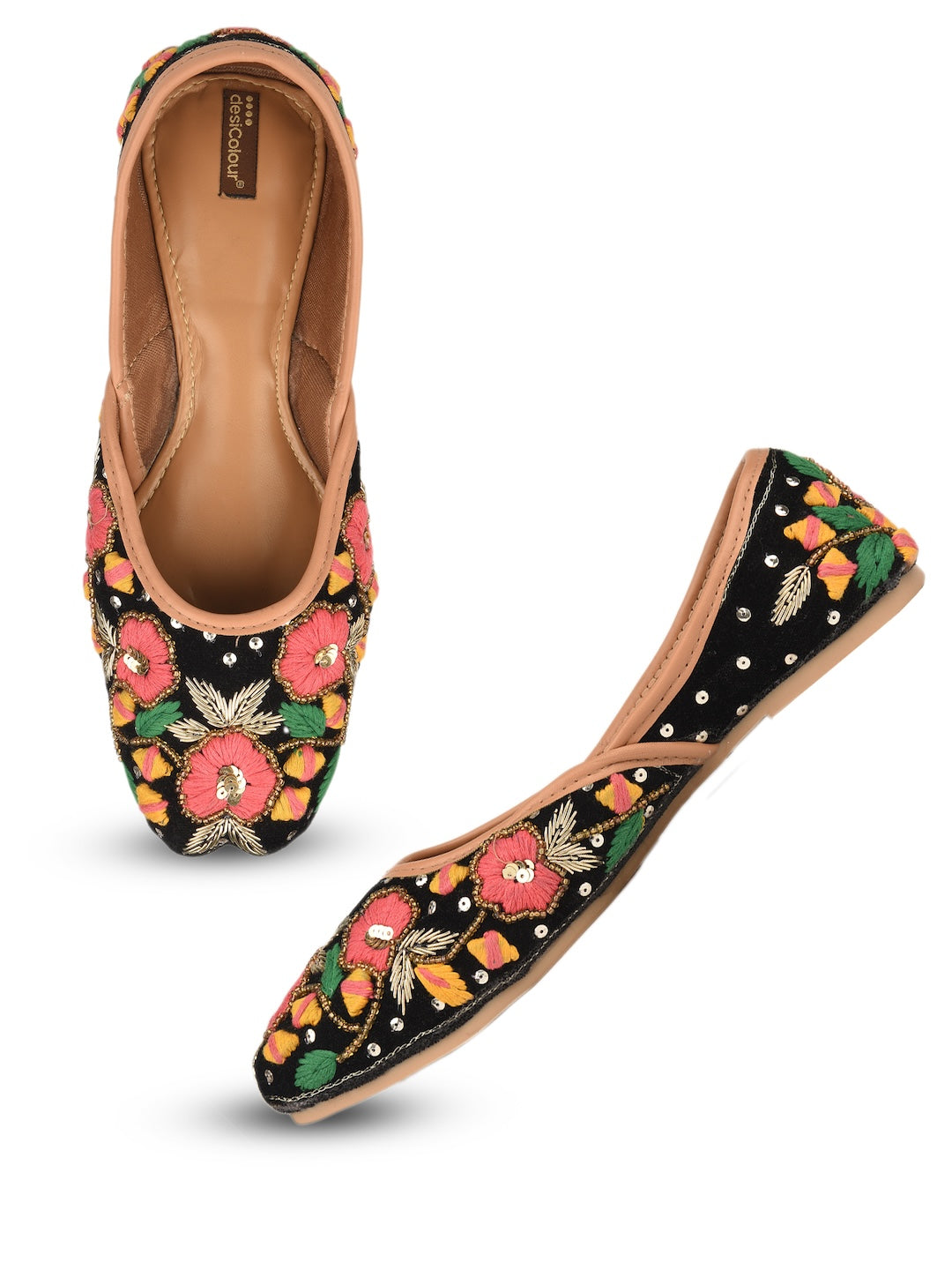 Black Multicolour Embroidered Cushioned Jutti for Women