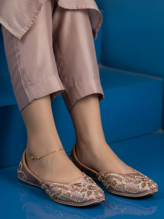 Pink Dabka Work Premium Mojari for Women