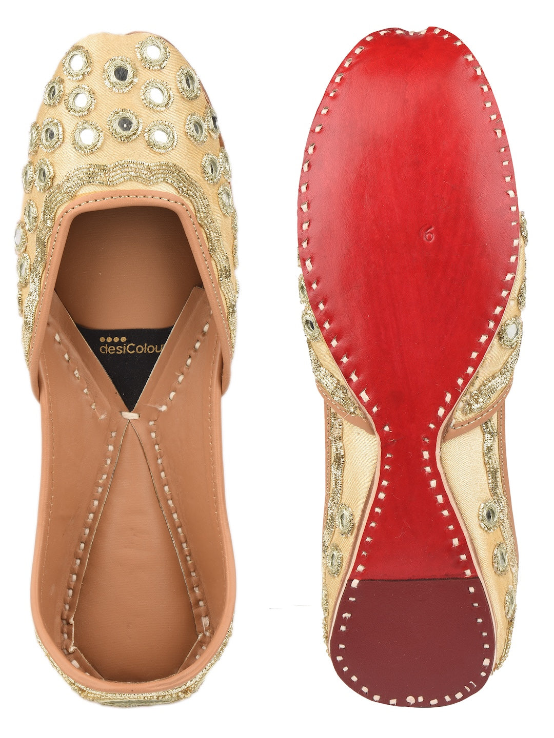 Gold tone Mirror & Dabka Work Premium Mojari for Women
