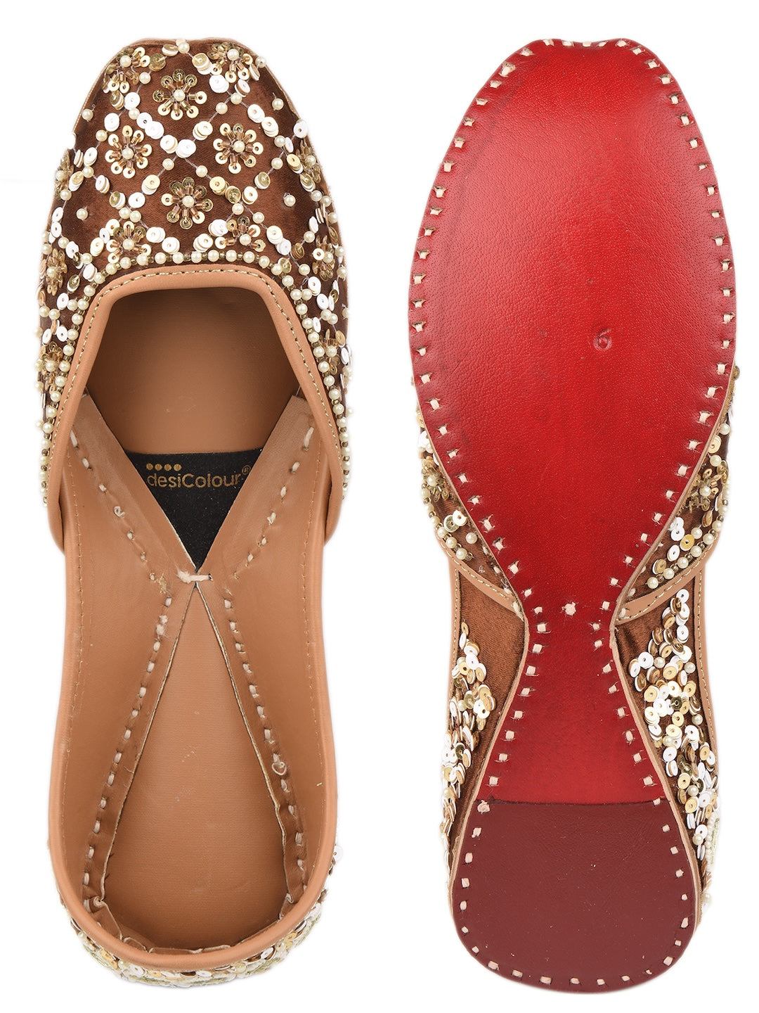 Brown Dabka Work Premium Mojari for Women