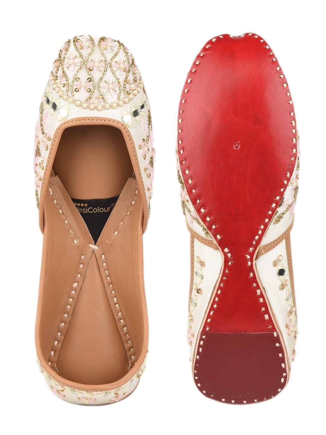 Off white pearl Work Premium Mojari for Women
