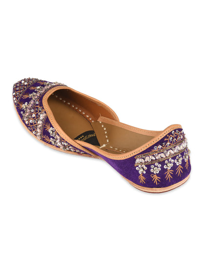 Purple Leather Bridal Mojari with Stone & Sequin Work for Women