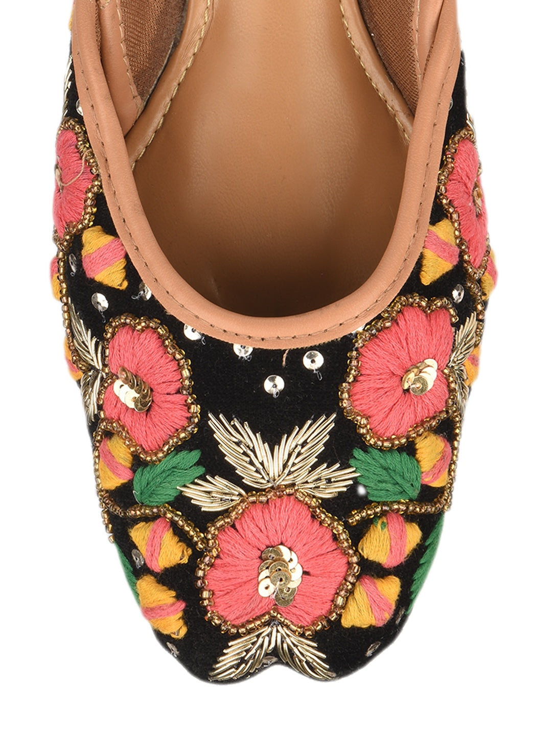 Black Multicolour Embroidered Cushioned Jutti for Women