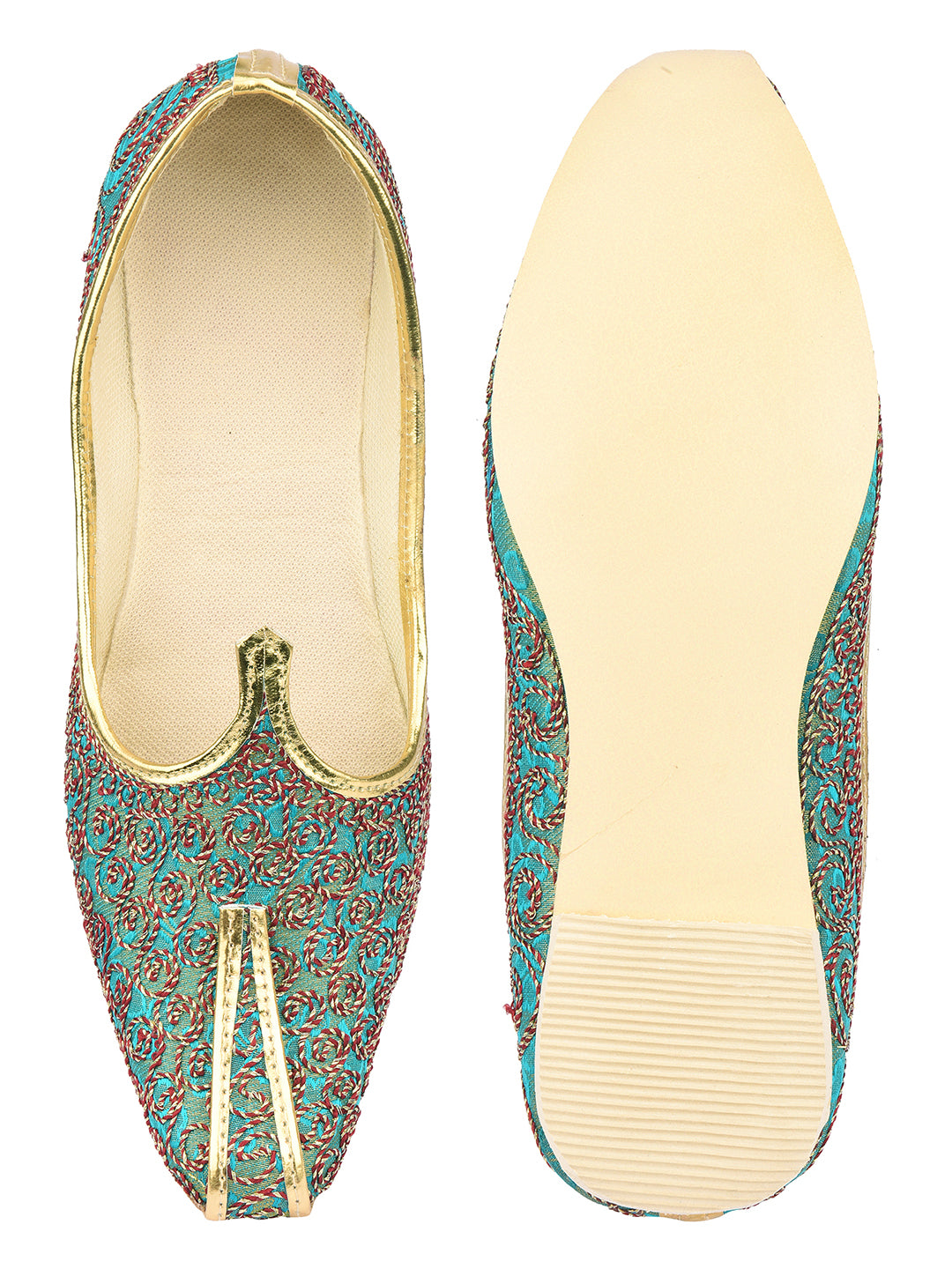 DESI COLOUR Mens Sea Green Ethnic Footwear/Punjabi Jutti